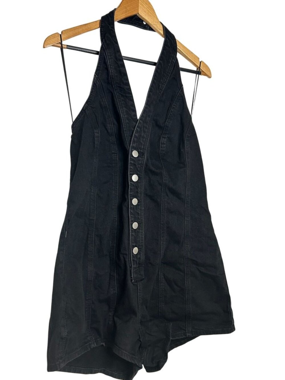 NWT Women's 17 Halter Denim Romper - Universal Thread Black, MSRP $36